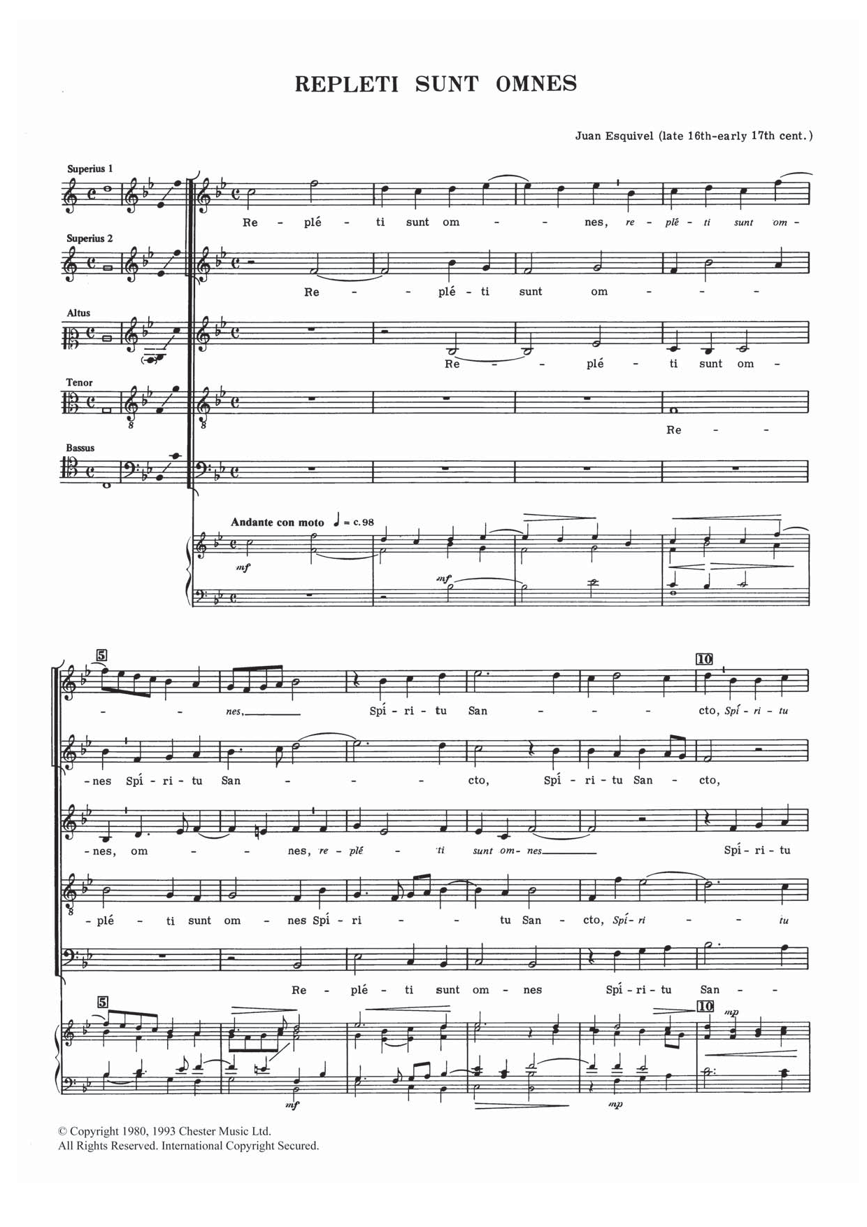 Juan Esquivel Repleti Sunt Omnes sheet music notes and chords arranged for Piano, Vocal & Guitar Chords
