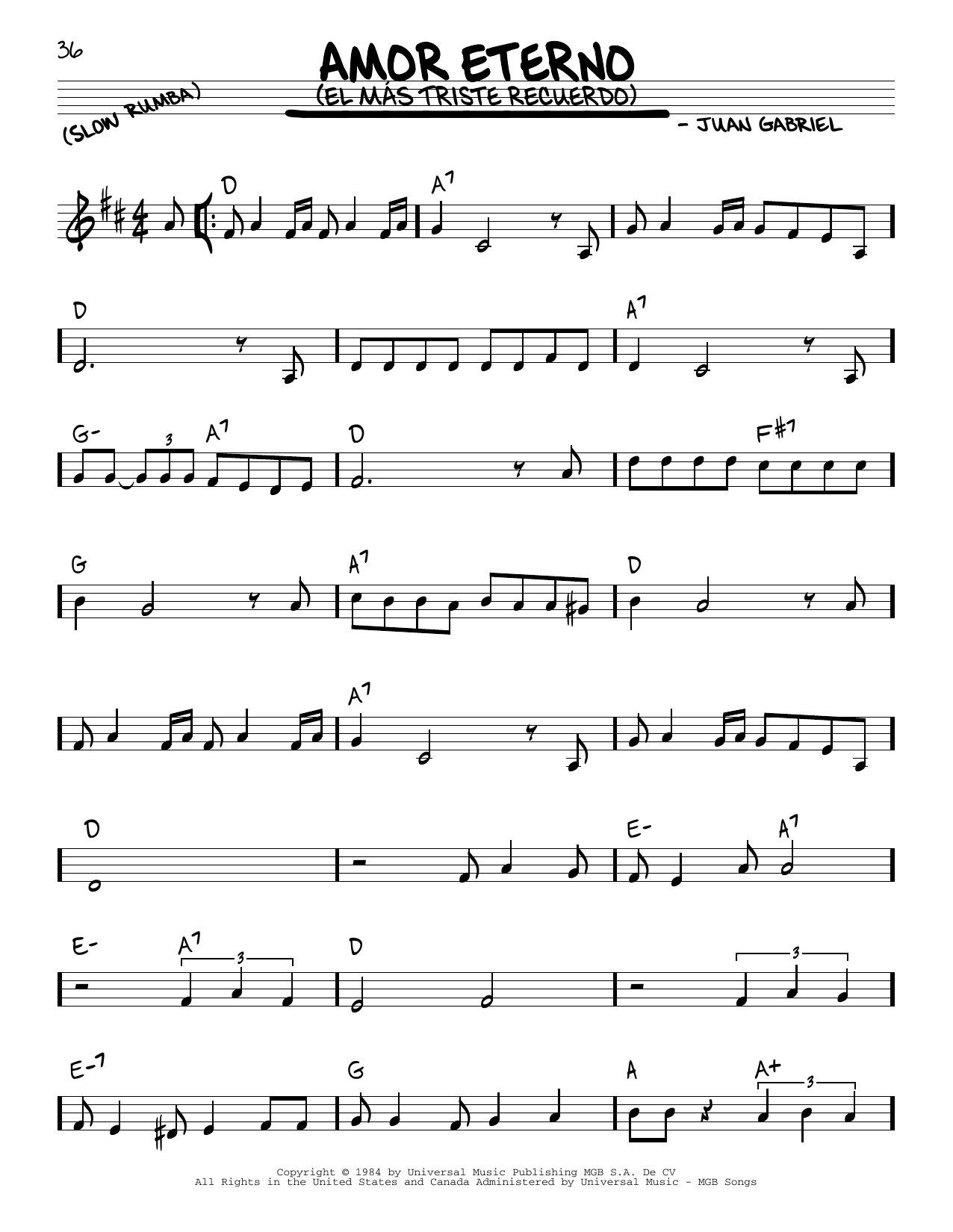 Juan Gabriel Amor Eterno (El Mas Triste Recuerdo) sheet music notes and chords arranged for Real Book – Melody & Chords