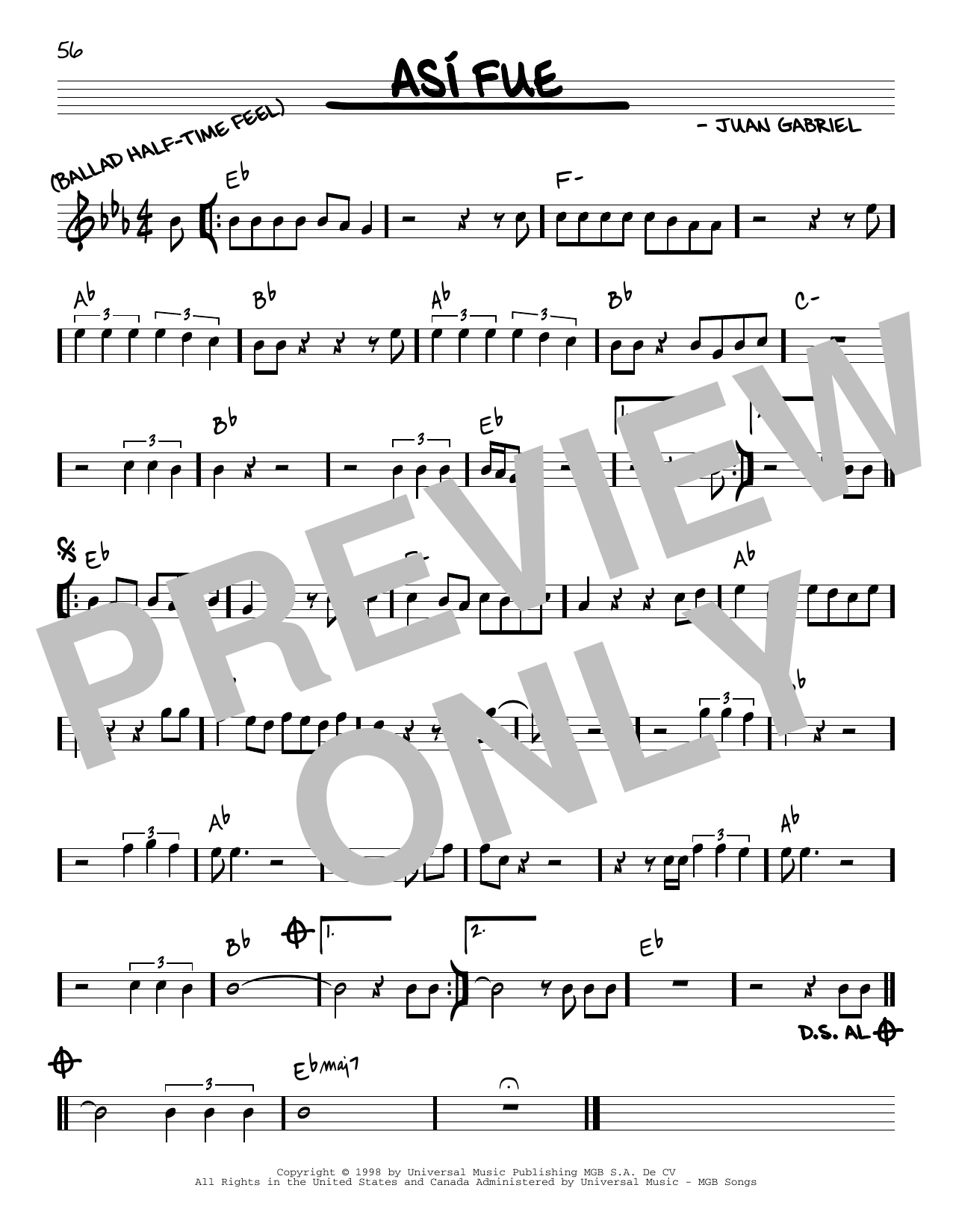 Juan Gabriel Asi fue sheet music notes and chords arranged for Real Book – Melody & Chords