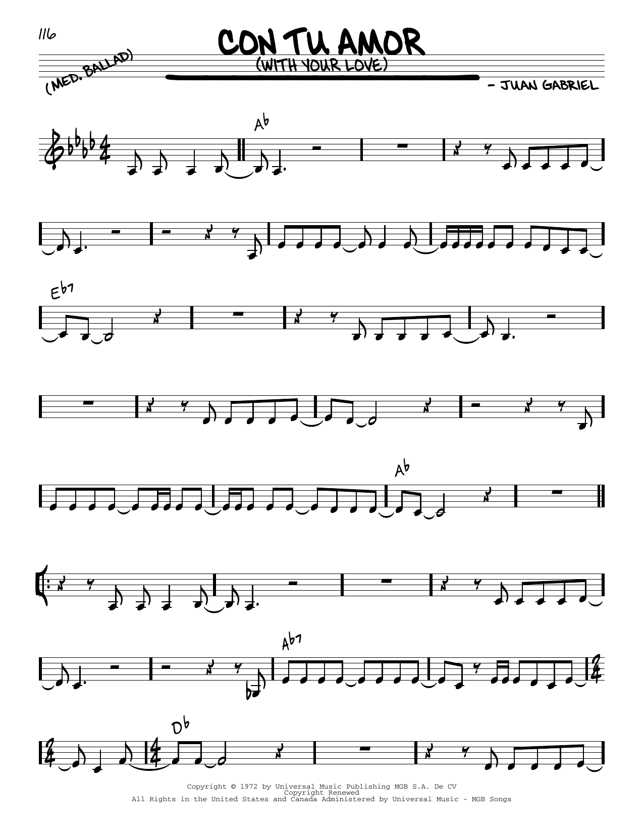 Juan Gabriel Con Tu Amor (With Your Love) sheet music notes and chords arranged for Real Book – Melody & Chords