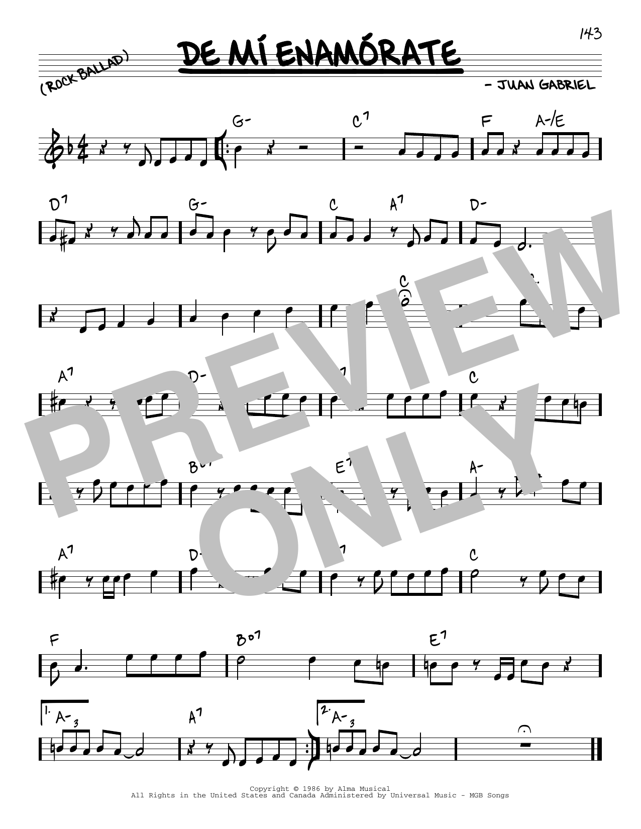 Juan Gabriel De Mi Enamorate sheet music notes and chords arranged for Real Book – Melody & Chords