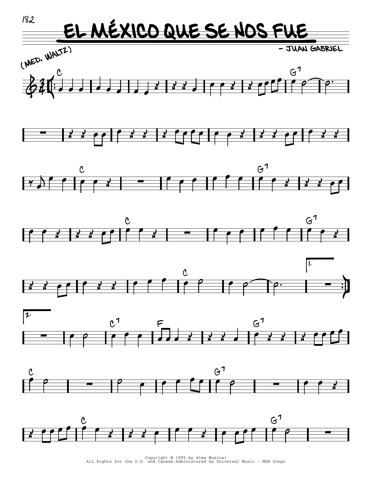 Juan Gabriel El Mexico Que Se Nos Fue sheet music notes and chords arranged for Real Book – Melody & Chords