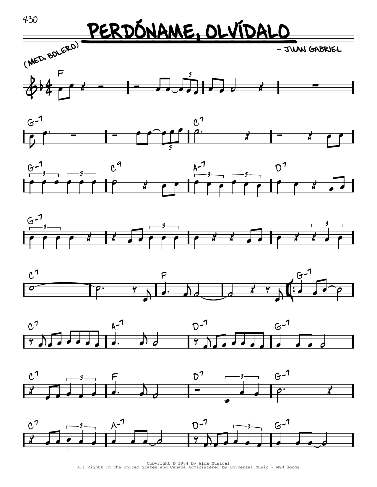 Juan Gabriel Perdoname, olvidalo sheet music notes and chords arranged for Real Book – Melody & Chords
