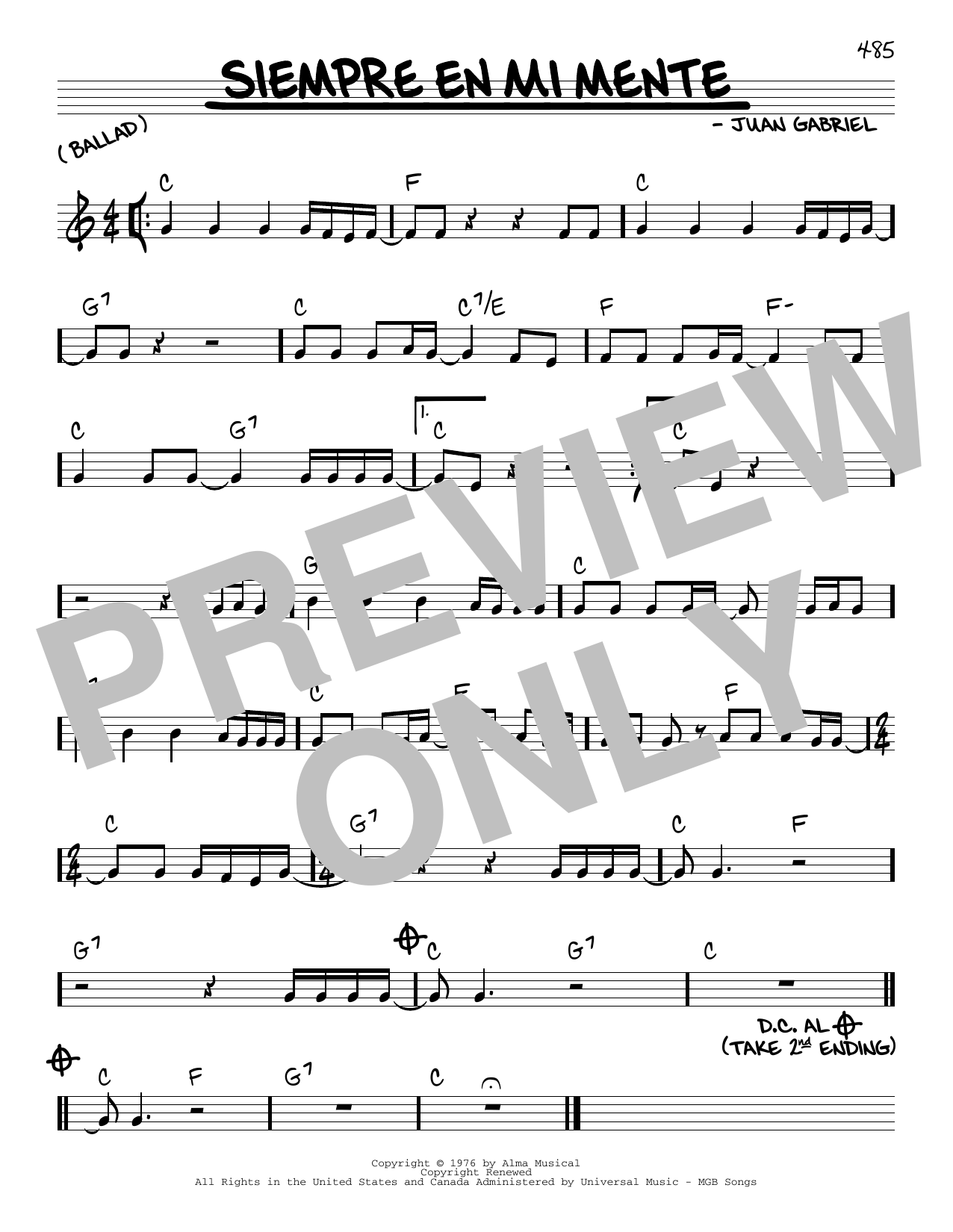 Juan Gabriel Siempre En Mi Mente sheet music notes and chords arranged for Real Book – Melody & Chords
