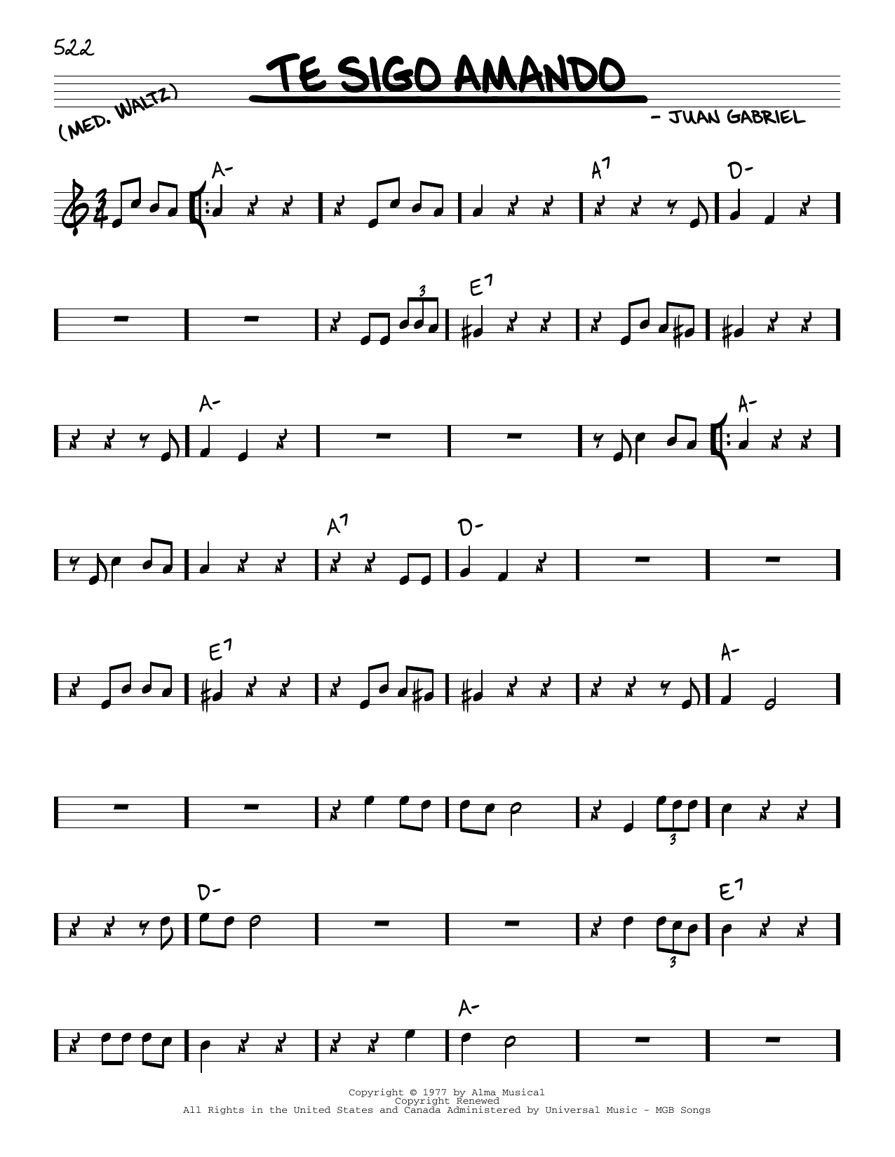 Juan Gabriel Te sigo Amando sheet music notes and chords arranged for Real Book – Melody & Chords