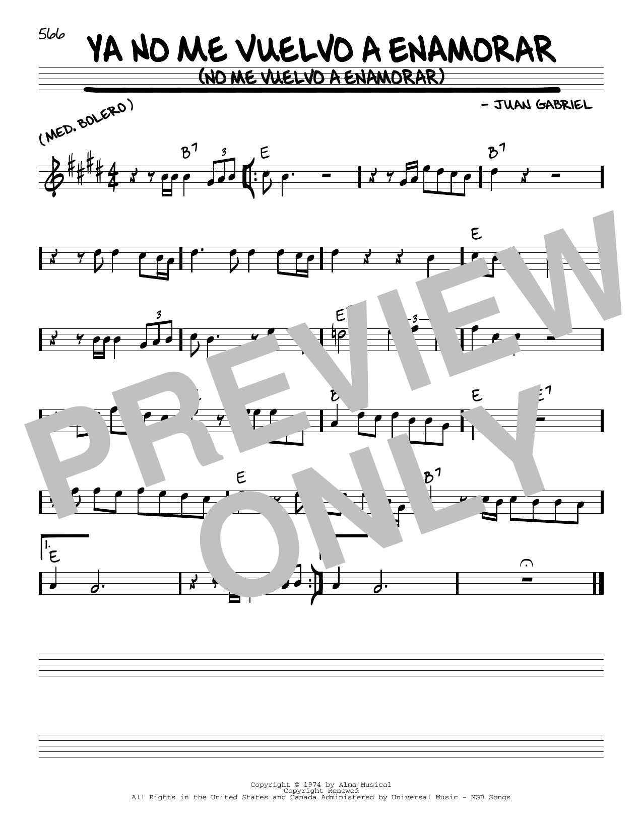 Juan Gabriel Ya no me vuelvo a enamorar (No me vuelvo a enamorar) sheet music notes and chords arranged for Real Book – Melody & Chords