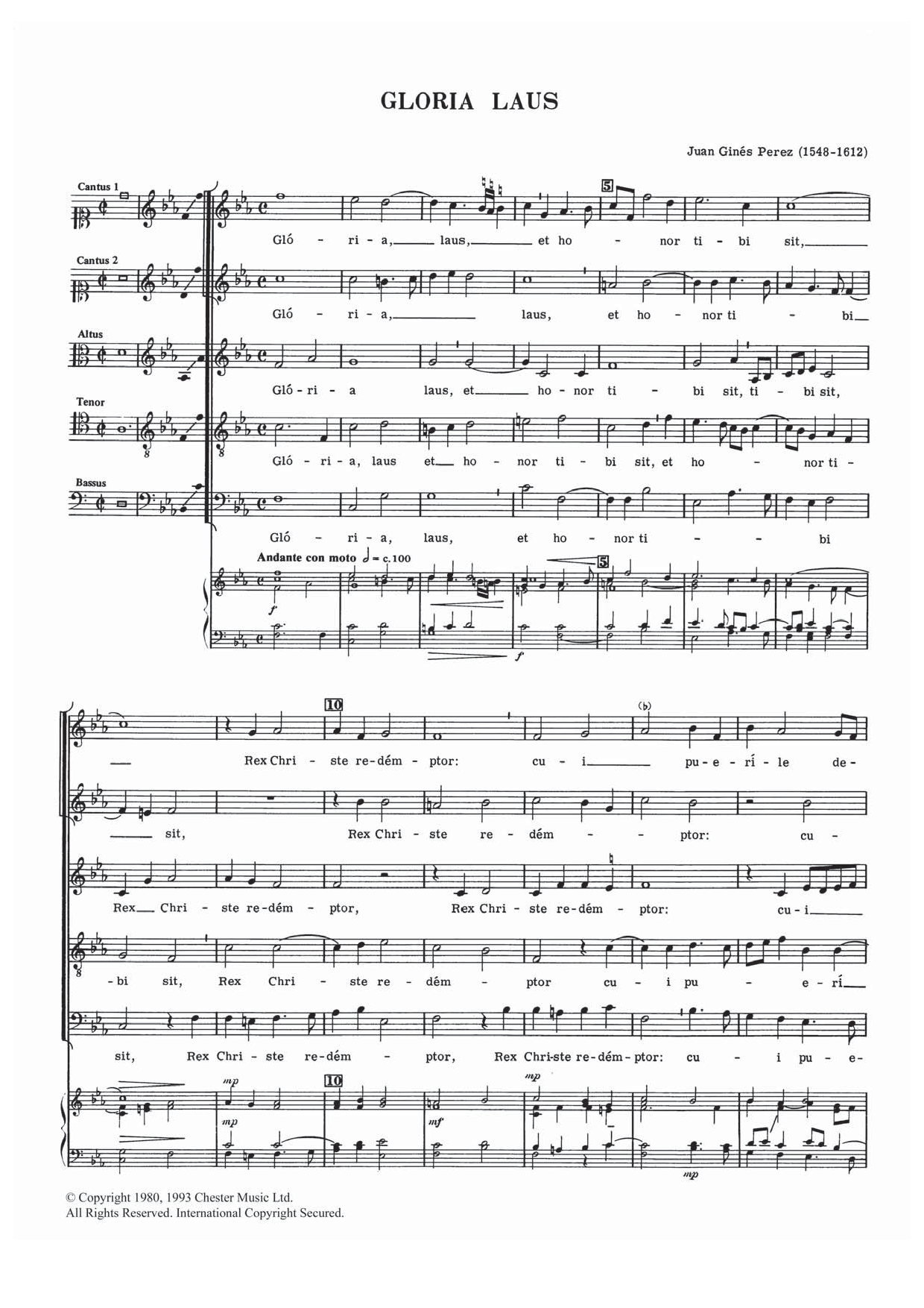 Juan Ginéz Perez Gloria Laus sheet music notes and chords arranged for Piano, Vocal & Guitar Chords