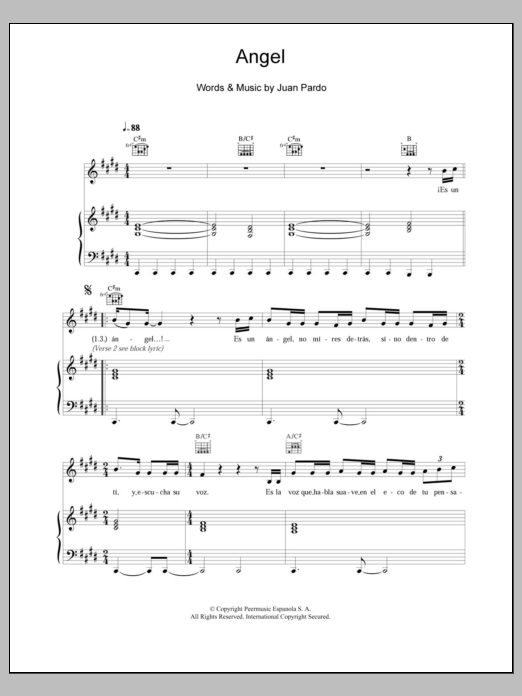 Juan Pardo Angel sheet music notes and chords arranged for Piano, Vocal & Guitar Chords