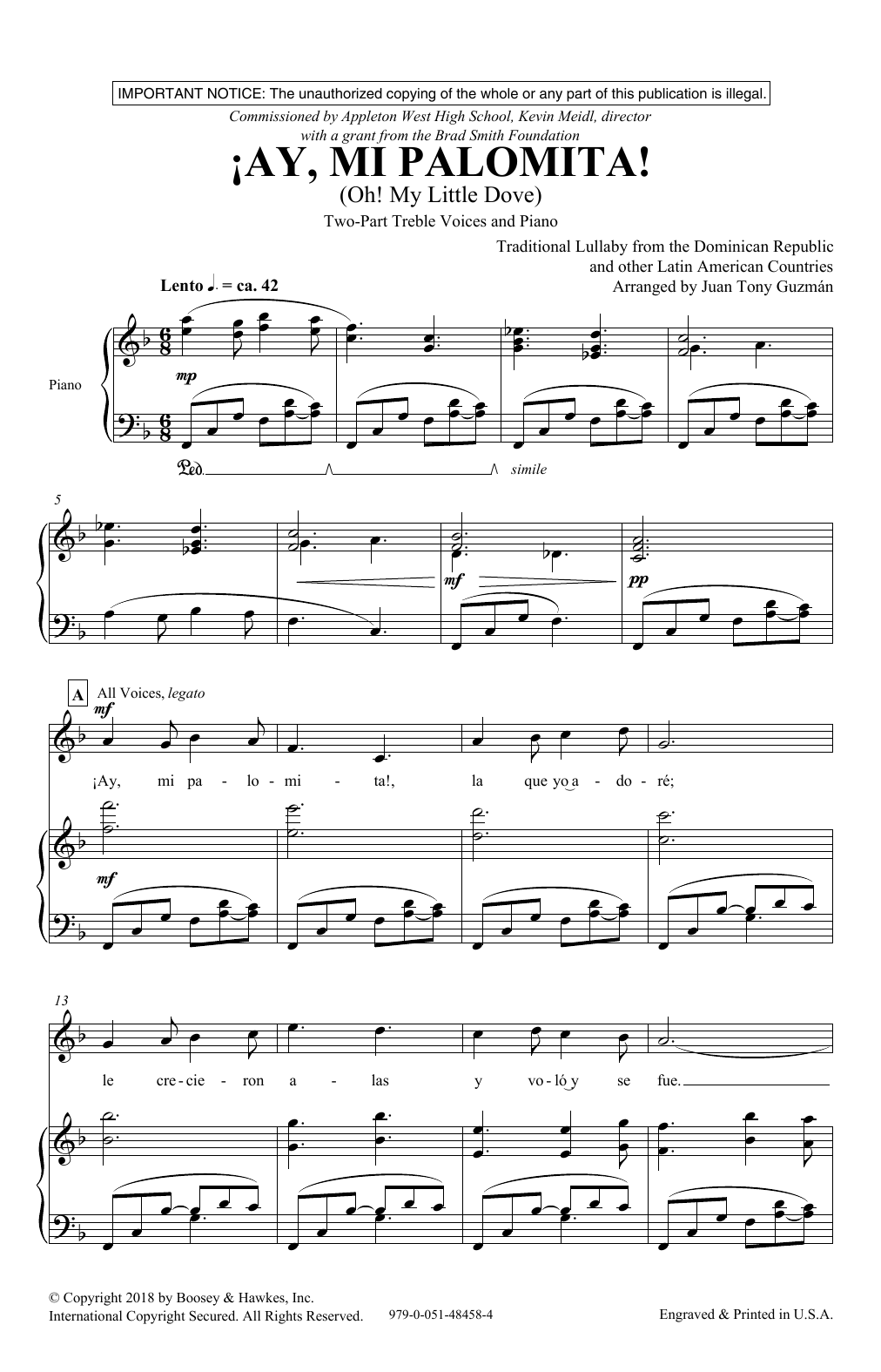 Juan-Tony Guzmán Ay! Mi Palomita (Oh! My Little Dove) sheet music notes and chords arranged for 2-Part Choir