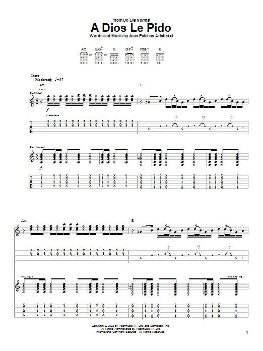 Juanes A Dios Le Pido sheet music notes and chords arranged for Piano, Vocal & Guitar Chords (Right-Hand Melody)