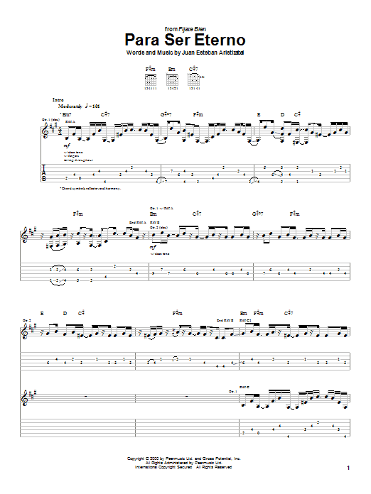 Juanes Para Ser Eterno sheet music notes and chords arranged for Guitar Tab