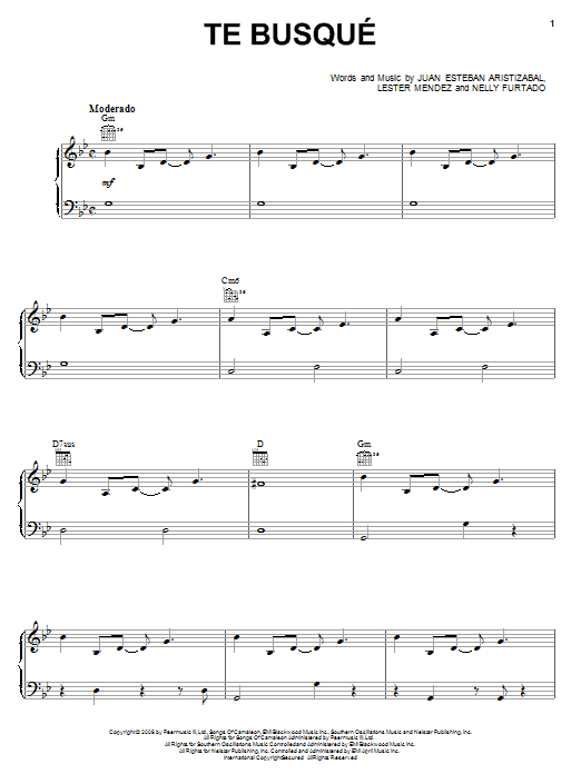 Juanes Te Busque sheet music notes and chords arranged for Piano, Vocal & Guitar Chords (Right-Hand Melody)