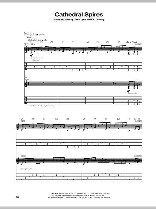 Judas Priest Cathedral Spires sheet music notes and chords arranged for Guitar Tab