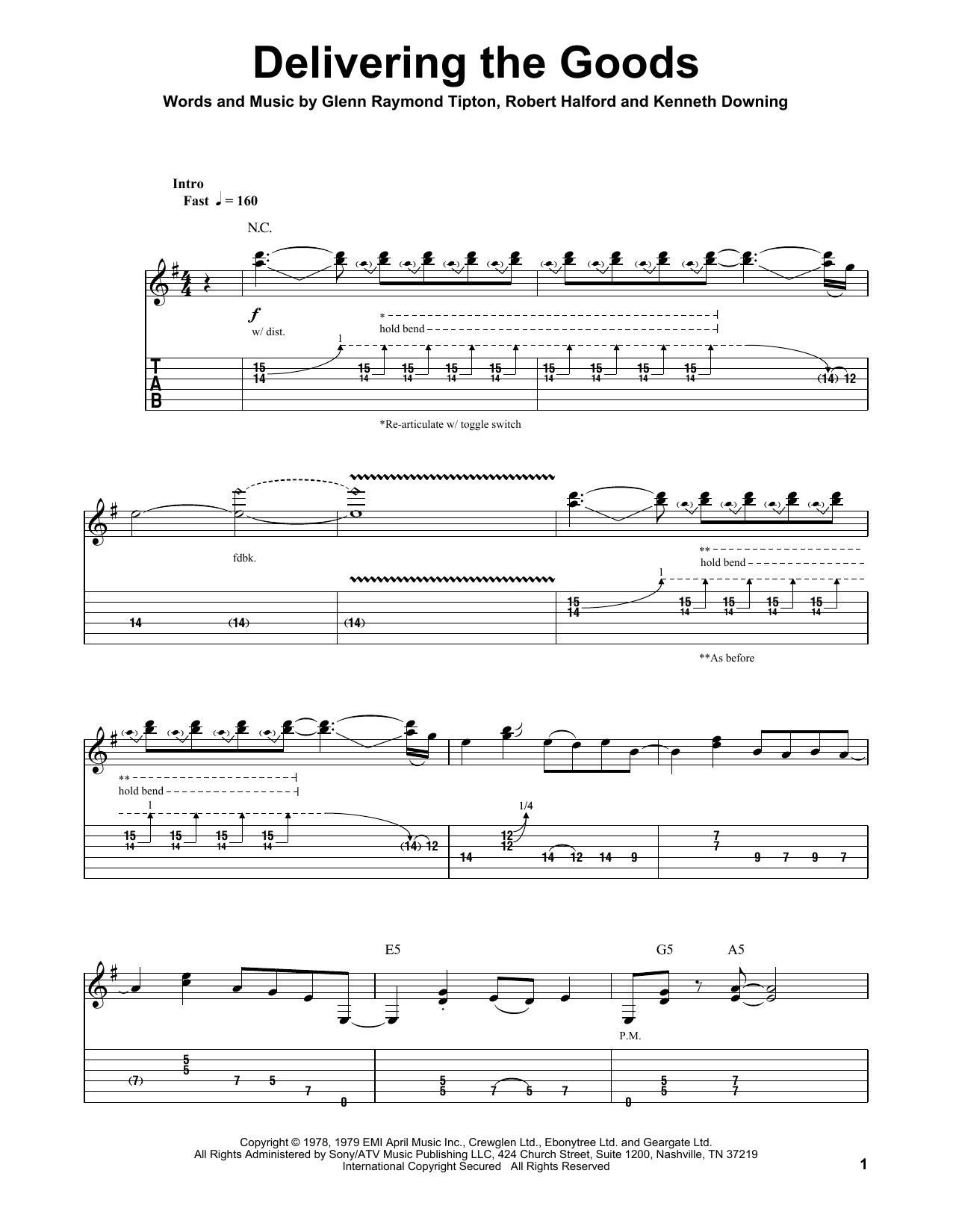 Judas Priest Delivering The Goods sheet music notes and chords arranged for Guitar Tab (Single Guitar)