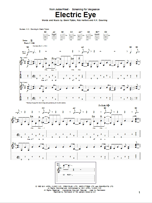 Judas Priest Electric Eye sheet music notes and chords arranged for Guitar Tab (Single Guitar)