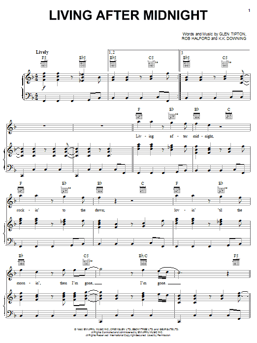 Judas Priest Living After Midnight sheet music notes and chords arranged for Easy Bass Tab