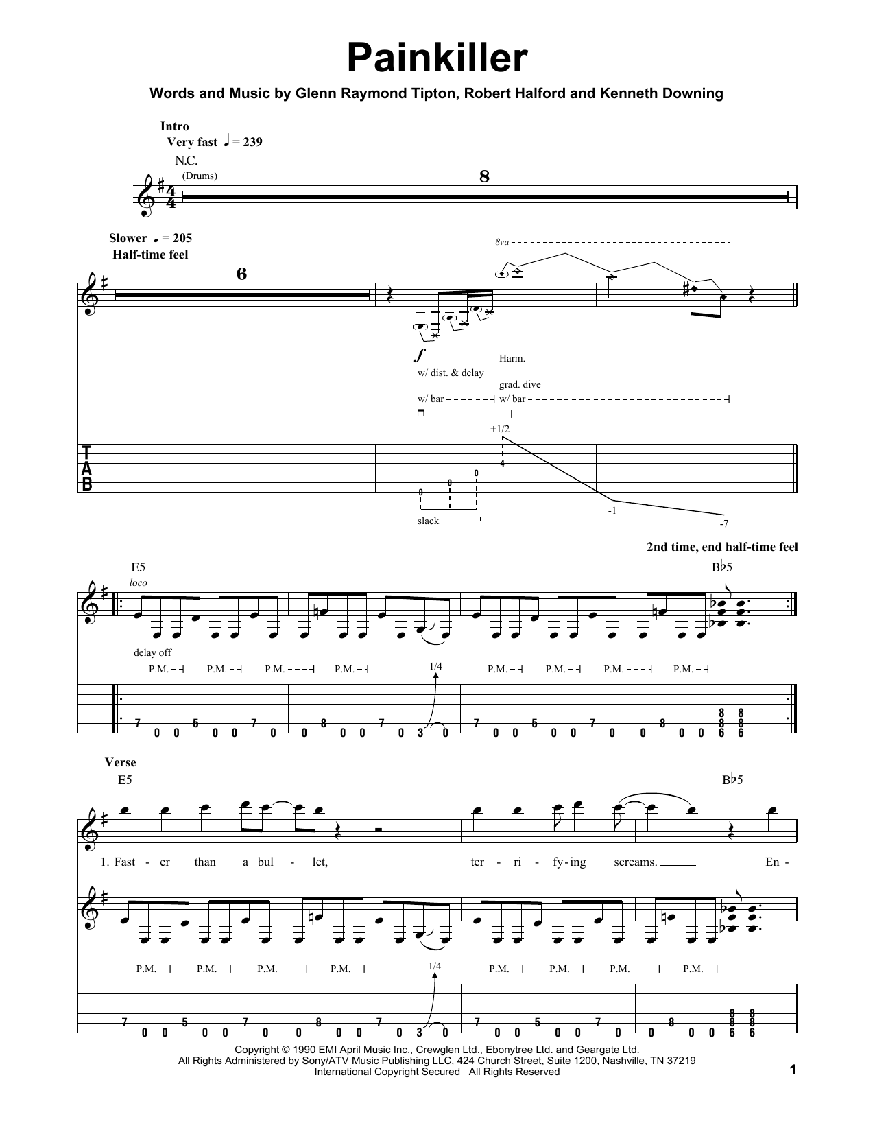 Judas Priest Painkiller sheet music notes and chords arranged for Guitar Tab (Single Guitar)