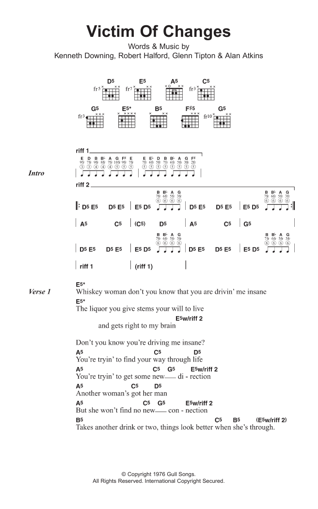 Judas Priest Victim Of Changes sheet music notes and chords arranged for Guitar Chords/Lyrics
