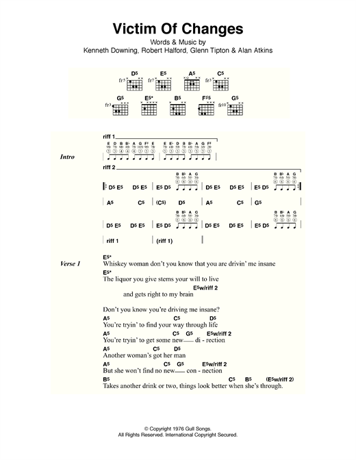 Judas Priest Victim Of Changes sheet music notes and chords arranged for Guitar Chords/Lyrics