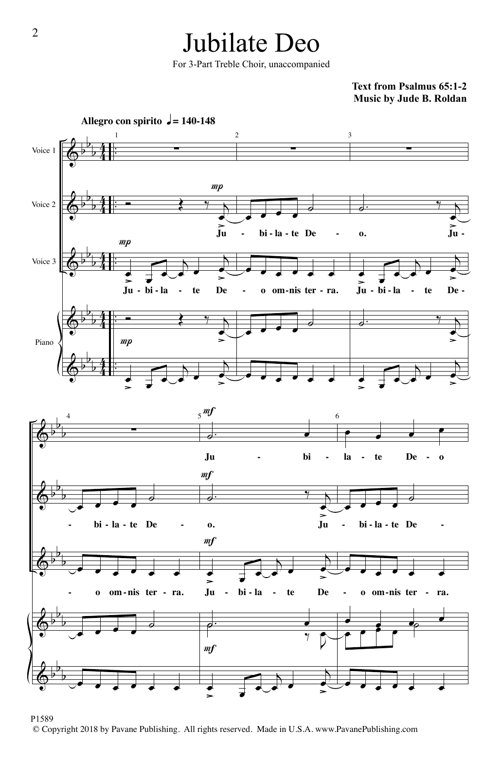 Jude B. Roldan Jubilate Deo sheet music notes and chords arranged for 3-Part Mixed Choir