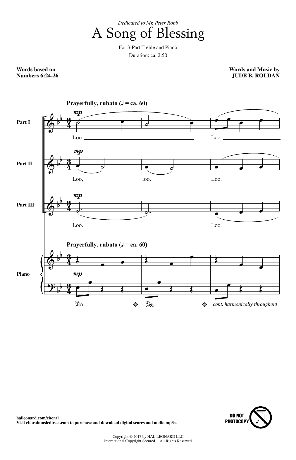 Jude Roldan A Song Of Blessing sheet music notes and chords arranged for 3-Part Treble Choir