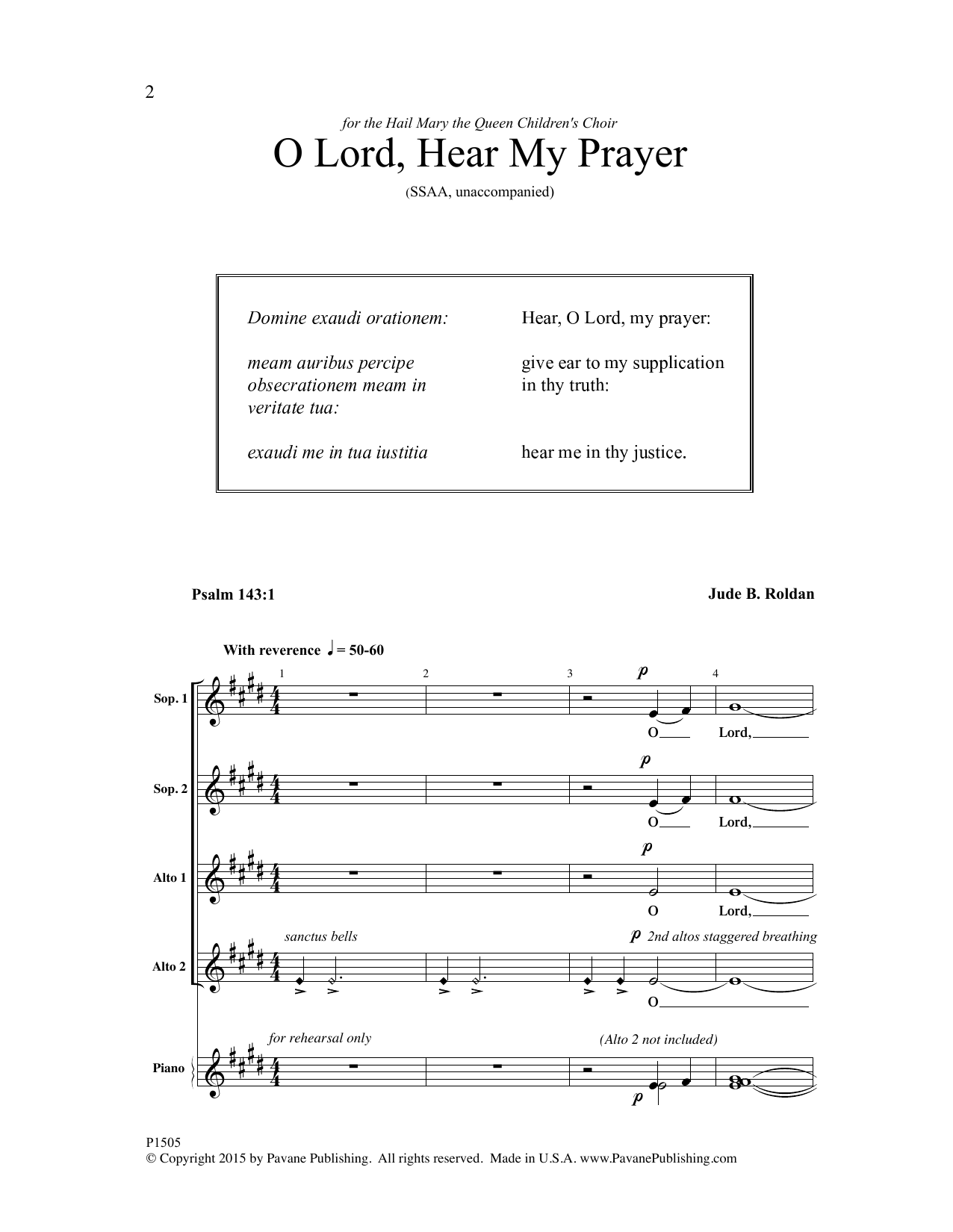 Jude Roldan O Lord, Hear My Prayer sheet music notes and chords arranged for SSAA Choir