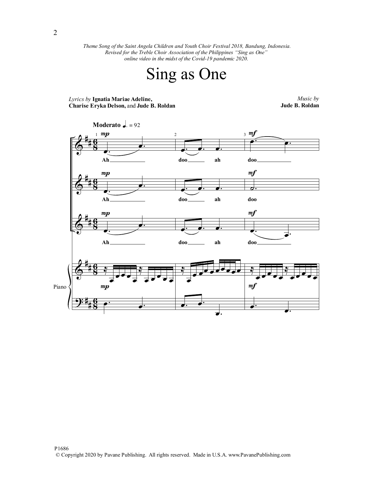 Jude Roldan Sing as One sheet music notes and chords arranged for 3-Part Mixed Choir