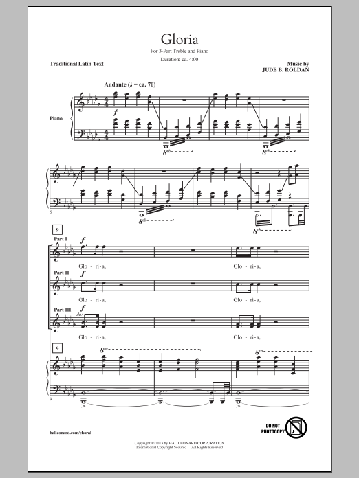 Jude Roldan Gloria sheet music notes and chords arranged for 3-Part Treble Choir