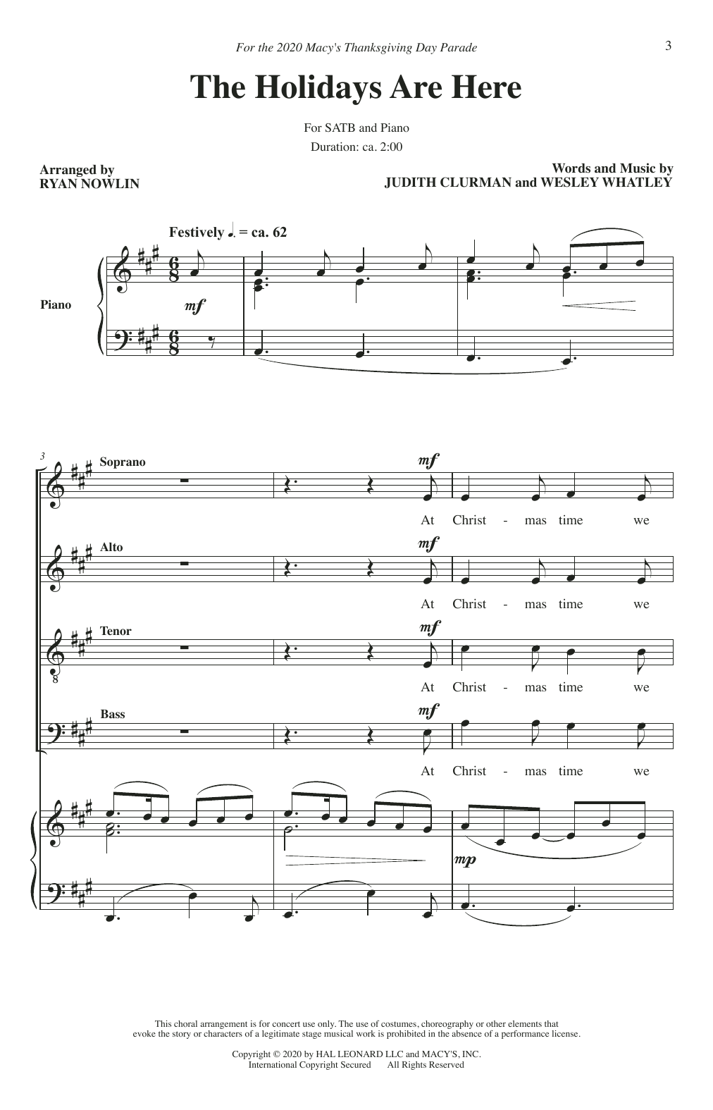 Judith Clurman & Wesley Whatley The Holidays Are Here (A Holiday Carol) (arr. Ryan Nowlin) sheet music notes and chords arranged for SATB Choir