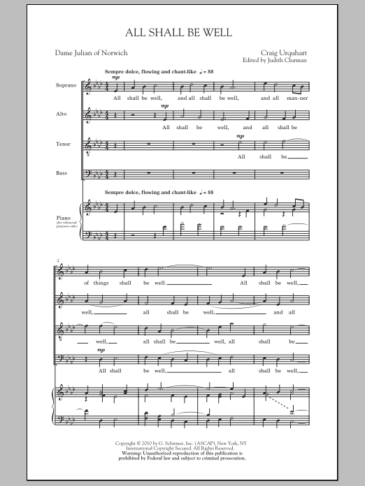 Judith Clurman All Shall Be Well sheet music notes and chords arranged for SATB Choir