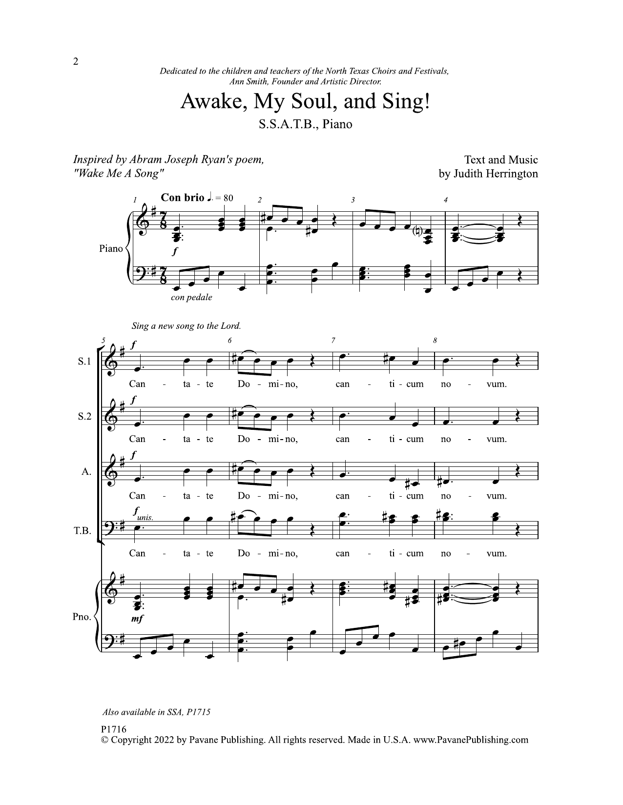Judith Herrington Awake, My Soul, and Sing! sheet music notes and chords arranged for SSATB Choir