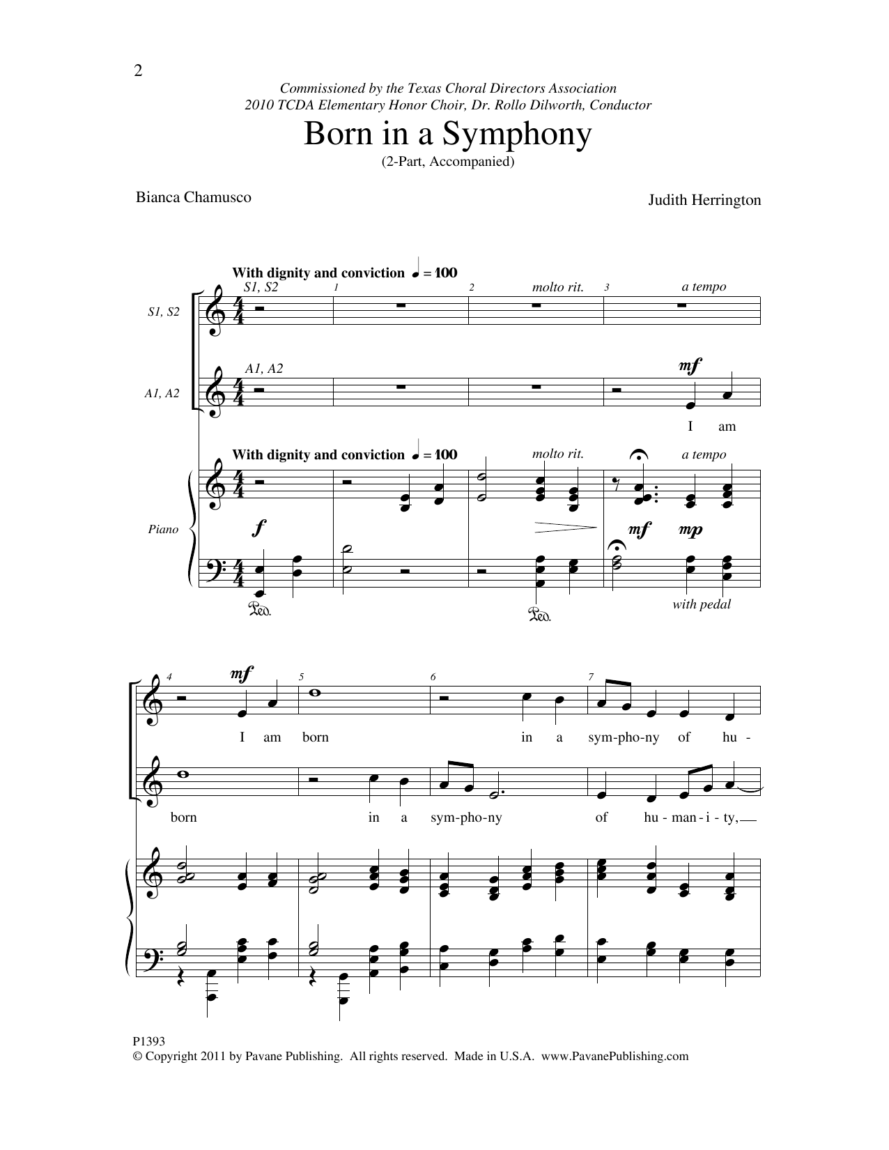 Judith Herrington Born in a Symphony sheet music notes and chords arranged for 2-Part Choir