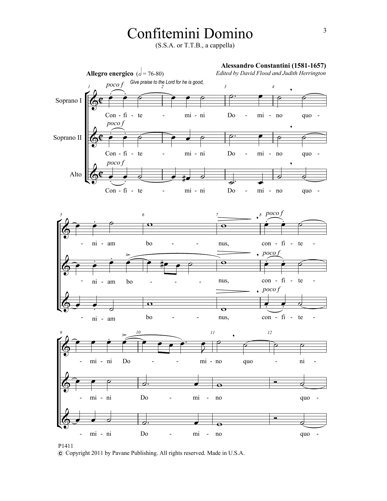 Judith Herrington Confitemini Domino sheet music notes and chords arranged for SSA Choir