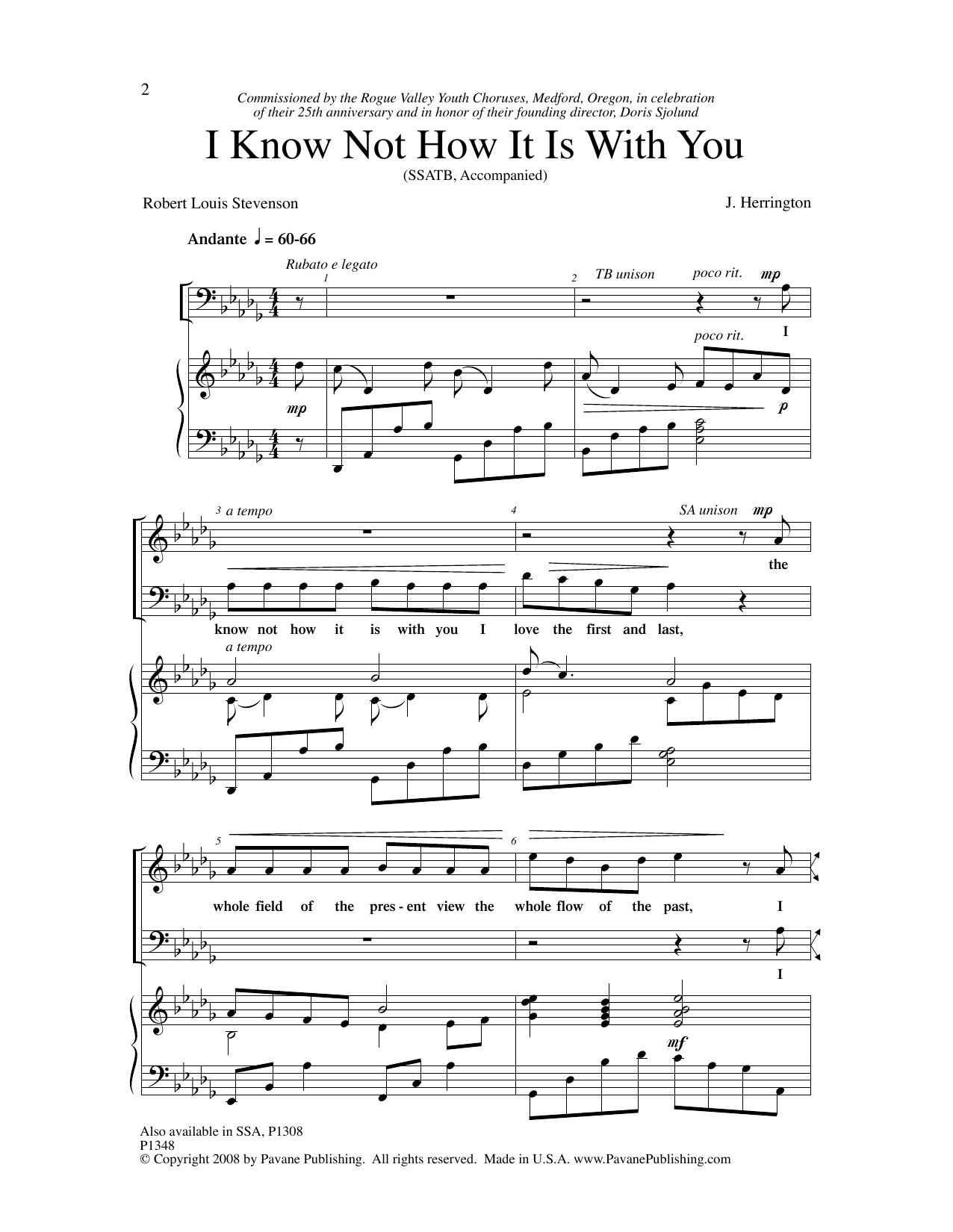 Judith Herrington I Know Not How It Is With You sheet music notes and chords arranged for SATB Choir