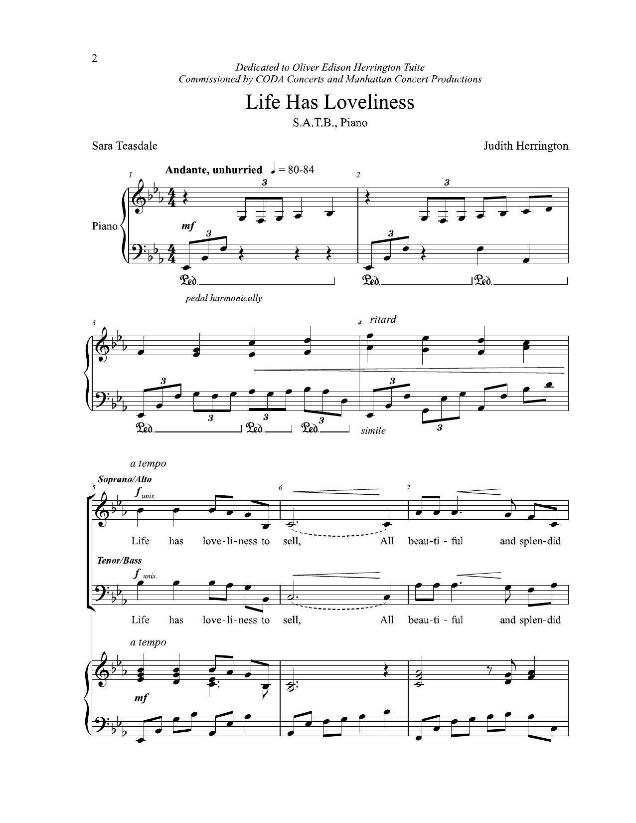 Judith Herrington Life Has Loveliness sheet music notes and chords arranged for Choir