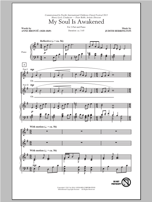 Judith Herrington My Soul Is Awakened sheet music notes and chords arranged for 2-Part Choir