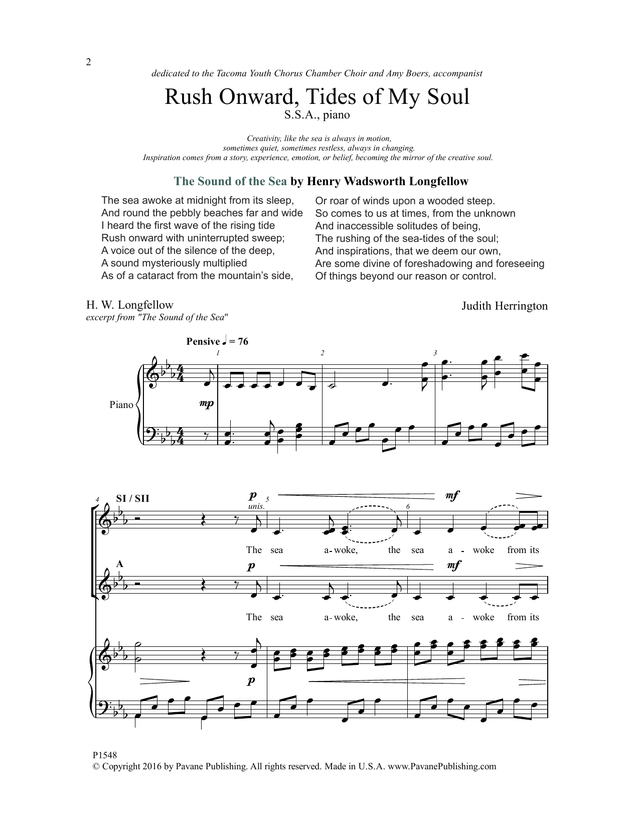 Judith Herrington Rush Onward, Tides of My Soul sheet music notes and chords arranged for SSA Choir