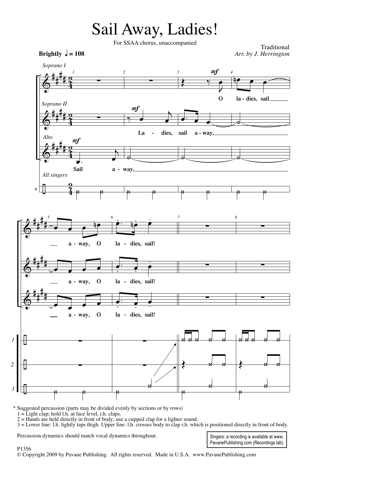 Judith Herrington Sail Away, Ladies! sheet music notes and chords arranged for SSA Choir