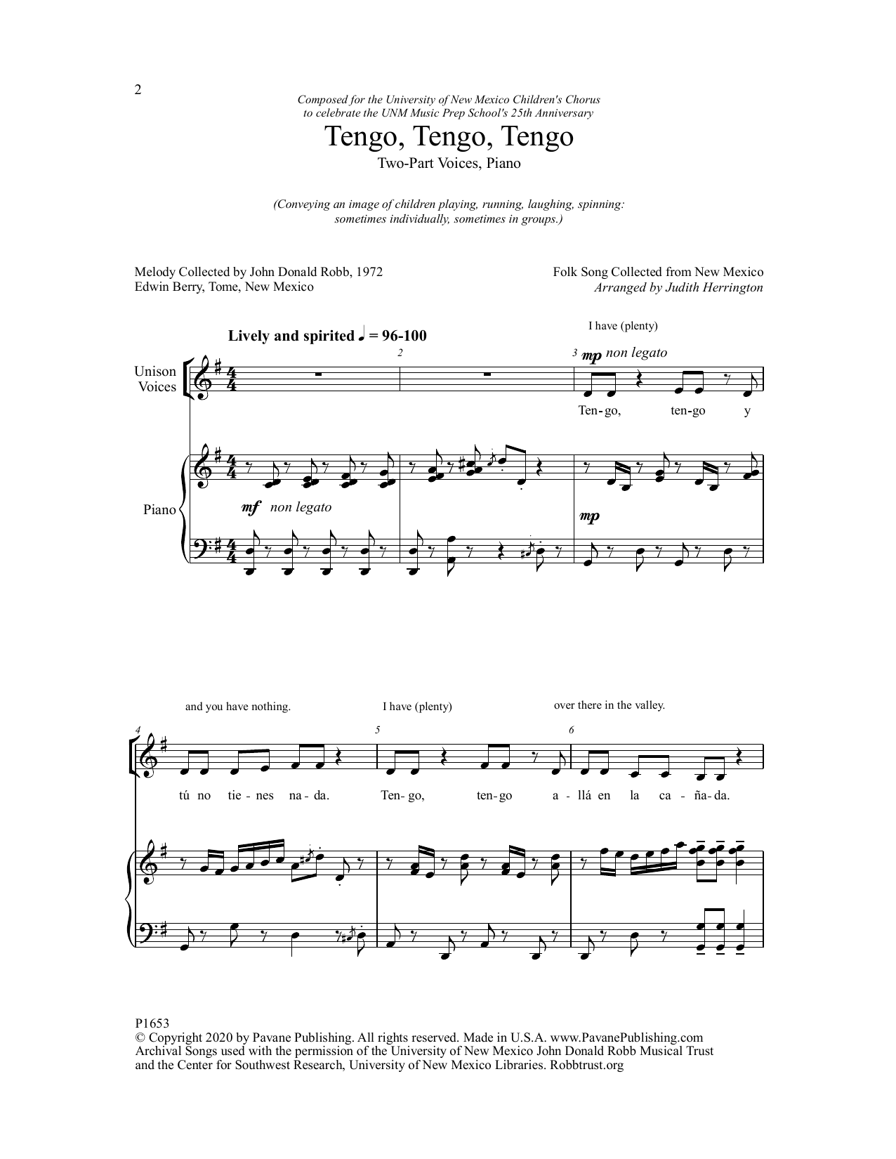 Judith Herrington Tengo, Tengo, Tengo sheet music notes and chords arranged for Choir
