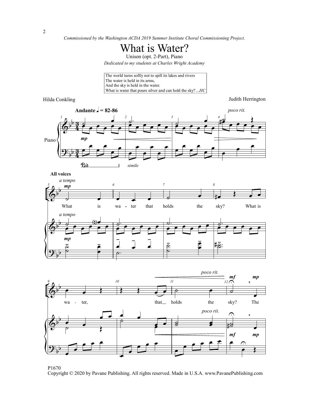 Judith Herrington What is Water? sheet music notes and chords arranged for Unison Choir
