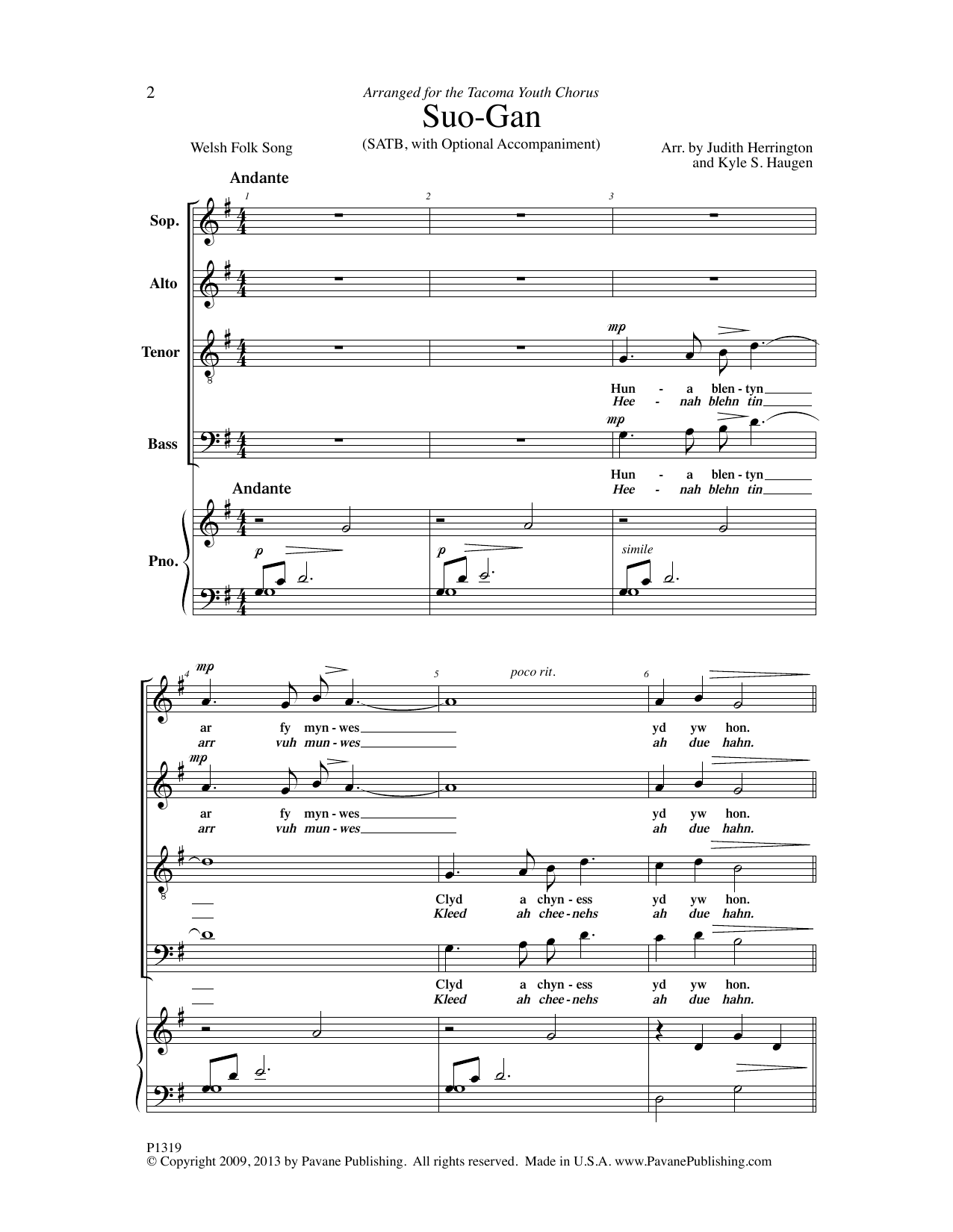 Judith Herrington/ Kyle Haugen Suo-Gan sheet music notes and chords arranged for SATB Choir