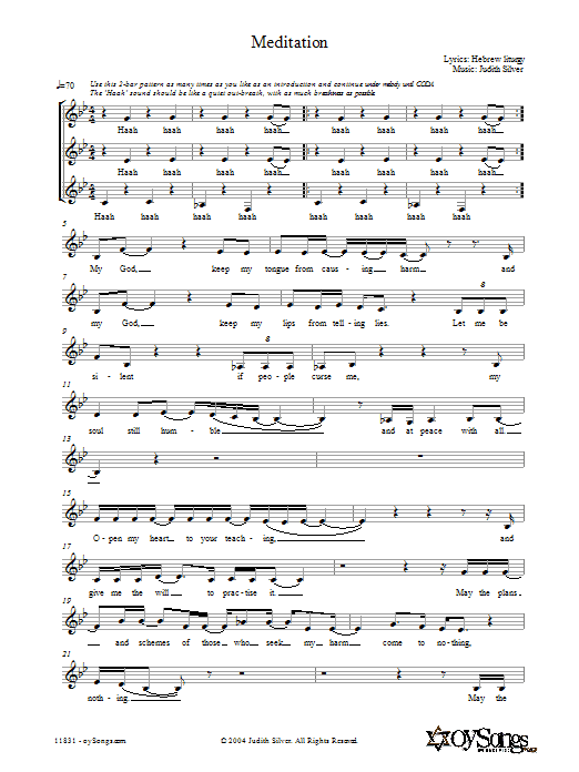 Judith Silver Meditation sheet music notes and chords arranged for 3-Part Mixed Choir