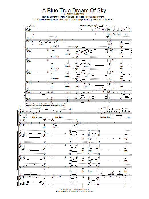 Judith Weir A Blue True Dream Of Sky sheet music notes and chords arranged for Choir
