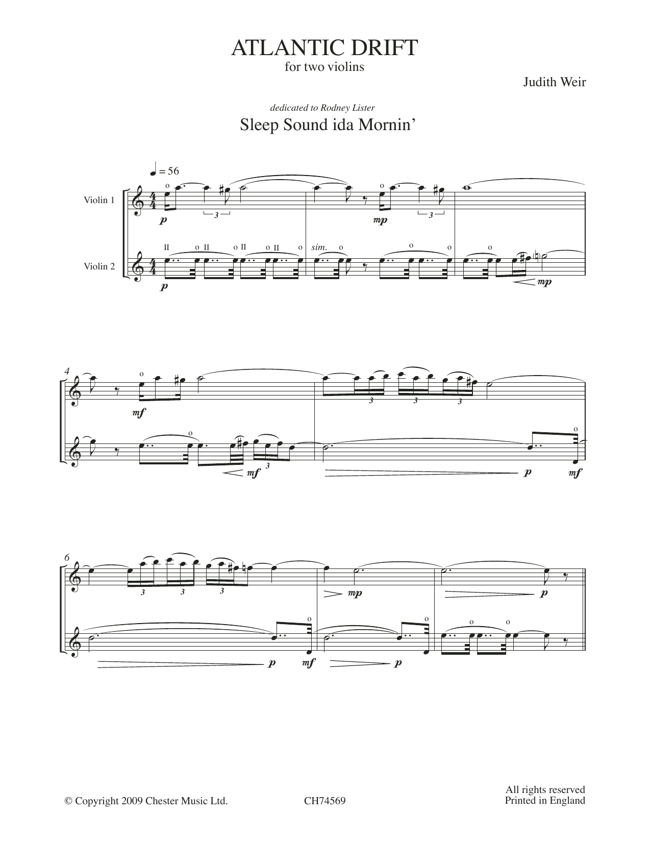 Judith Weir Atlantic Drift sheet music notes and chords arranged for Violin Duet