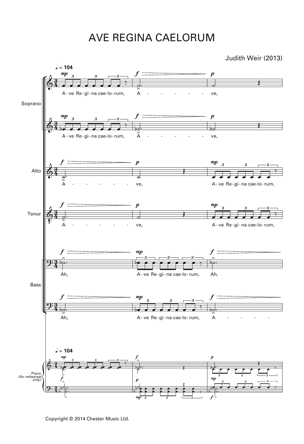 Judith Weir Ave Regina Caelorum sheet music notes and chords arranged for Piano, Vocal & Guitar Chords