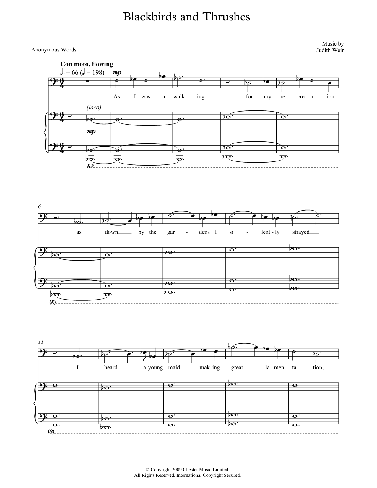 Judith Weir Blackbirds and Thrushes (for bass/baritone & piano) sheet music notes and chords arranged for Piano & Vocal