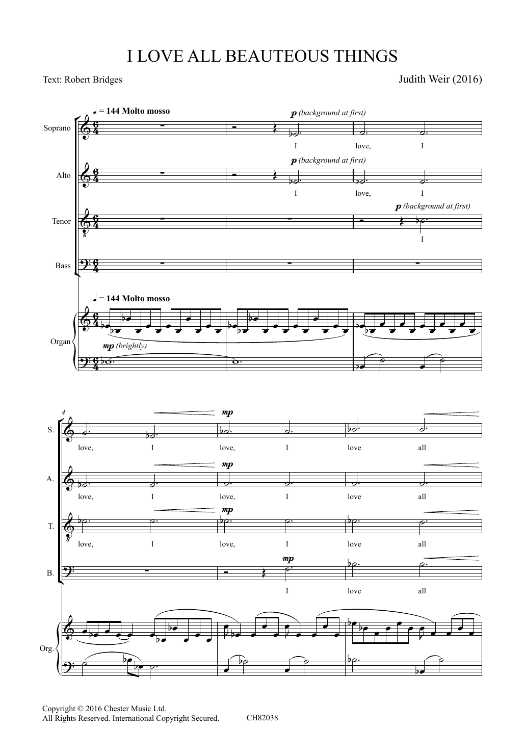 Judith Weir I Love All Beauteous Things sheet music notes and chords arranged for Choir