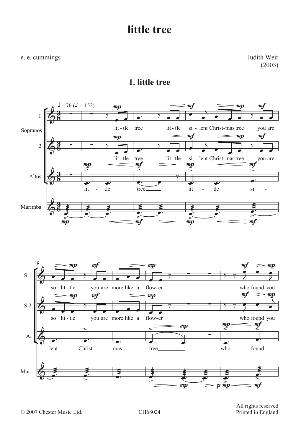 Judith Weir Little Tree sheet music notes and chords arranged for Choir