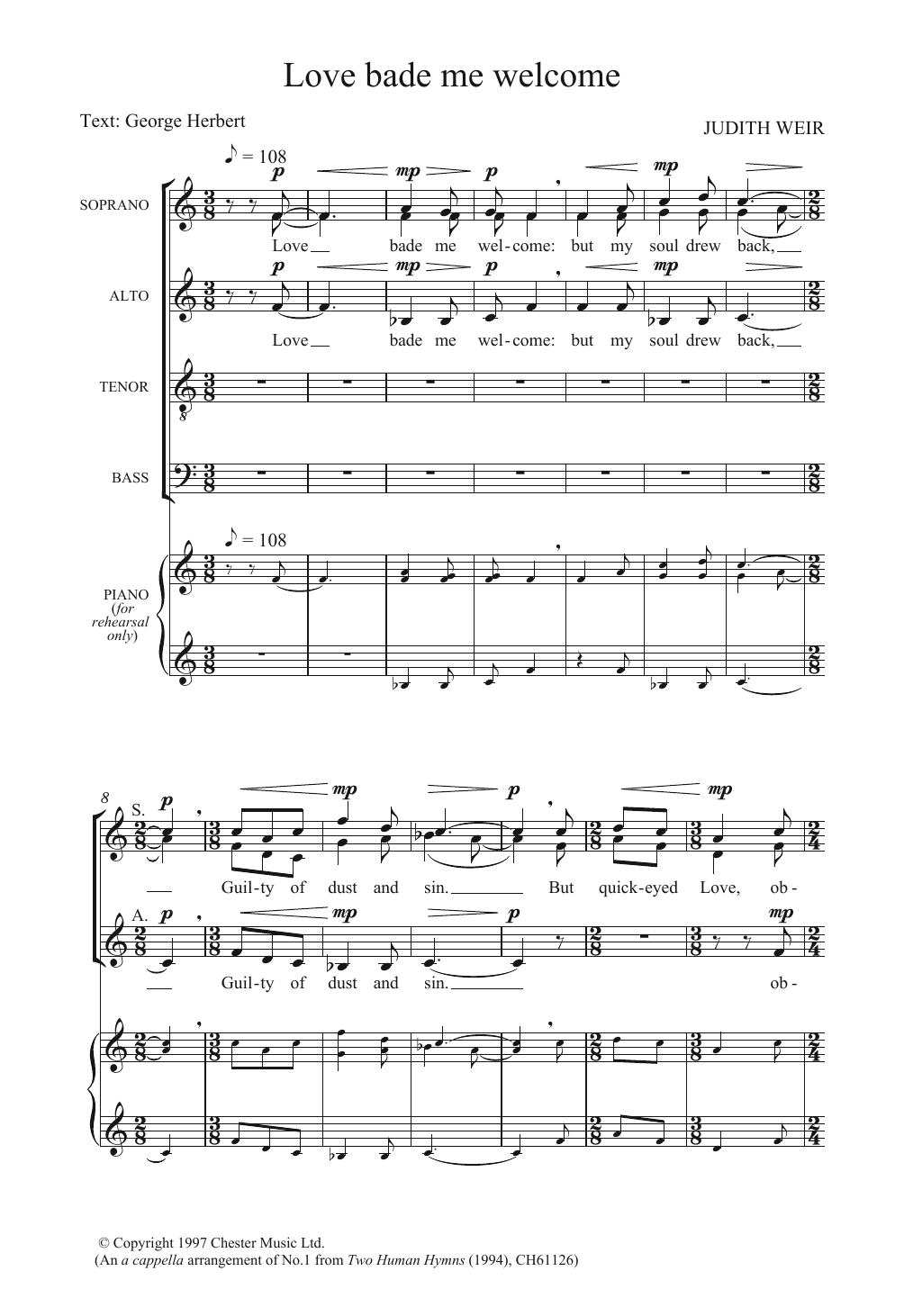 Judith Weir Love Bade Me Welcome sheet music notes and chords arranged for Piano, Vocal & Guitar Chords