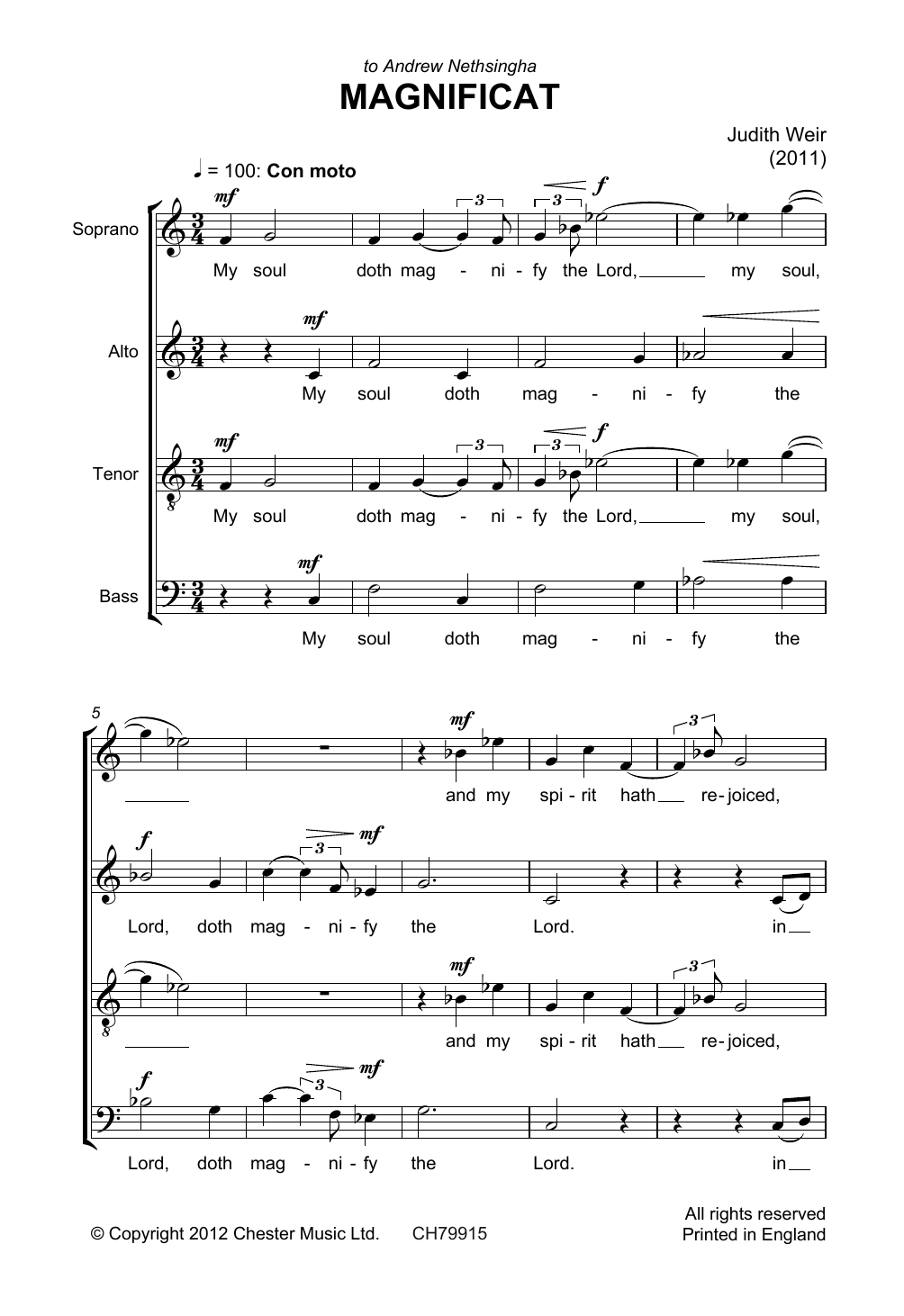 Judith Weir Magnificat And Nunc Dimittis sheet music notes and chords arranged for Piano, Vocal & Guitar Chords